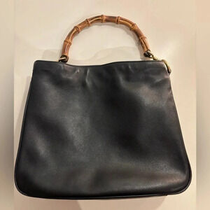 Vintage Gucci Black Leather Bamboo Handle Bag – Italian Designer, 90s